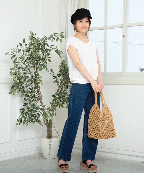 KOBE LETTUCE（コウベレタス）の「選べる[クルーネックorVネック]フレンチスリーブニットソートップス＊レディース/サマーニット[C3377]神戸レタス（ニット/セーター・レディース・ブラック/ベージュ/オフホワイト/ピンク/グリーン/マスタード/ホワイト系その他/ブラック系その他/ベージュ系その他/グリーン系その他/イエロー系その他/ピンク系その他・FREE）」の22枚目の写真