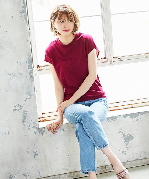 KOBE LETTUCE（コウベレタス）の「選べる[クルーネックorVネック]フレンチスリーブニットソートップス＊レディース/サマーニット[C3377]神戸レタス（ニット/セーター・レディース・ブラック/ベージュ/オフホワイト/ピンク/グリーン/マスタード/ホワイト系その他/ブラック系その他/ベージュ系その他/グリーン系その他/イエロー系その他/ピンク系その他・FREE）」の18枚目の写真