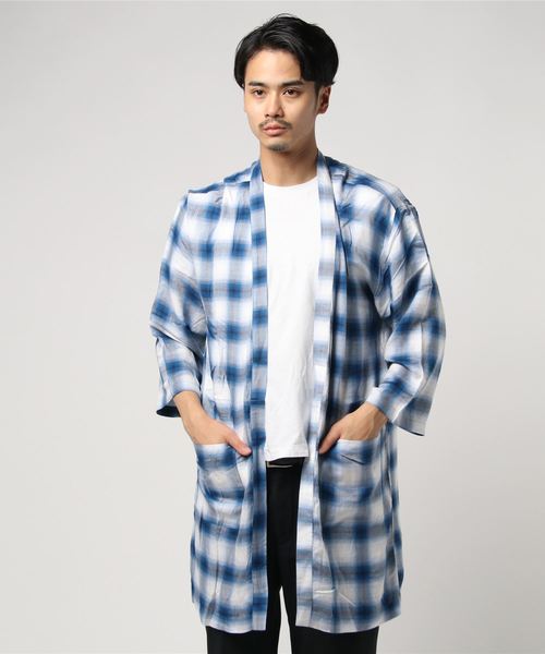 WEGO（ウィゴー）の「WEGO/7分袖オンブレチェックガウン（シャツ/ブラウス・メンズ・ブルー系その他2/ブラウン系その他2・LARGE/MEDIUM）」の5枚目の写真