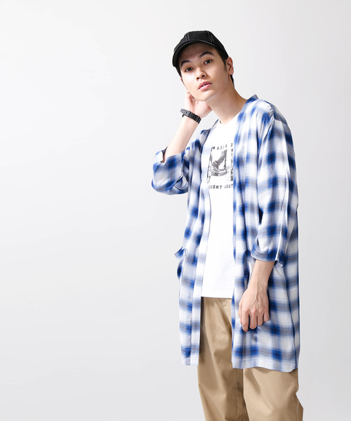 WEGO（ウィゴー）の「WEGO/7分袖オンブレチェックガウン（シャツ/ブラウス・メンズ・ブルー系その他2/ブラウン系その他2・LARGE/MEDIUM）」の9枚目の写真