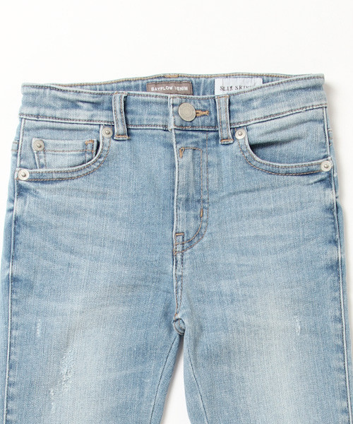 BAYFLOW（ベイフロー）の「[KIDS]スリムスキニーダメージデニム（デニムパンツ・キッズ・サックスブルー/インディゴブルー/チャコール・XX-LARGE/X-LARGE/SMALL/MEDIUM/LARGE）」の5枚目の写真