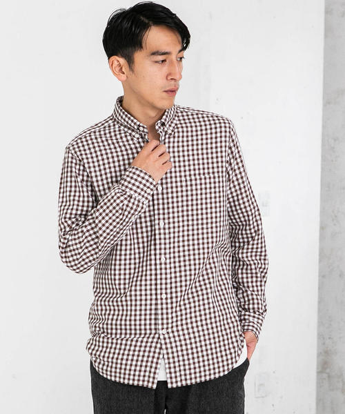 green label relaxing（グリーンレーベルリラクシング）の「NM 80/2 ツイル ギンガムチェック ボタンダウン シャツ ◆（シャツ/ブラウス・メンズ・ダークブラウン/ネイビー/ワインレッド・LARGE/SMALL/MEDIUM/X-LARGE）」の2枚目の写真