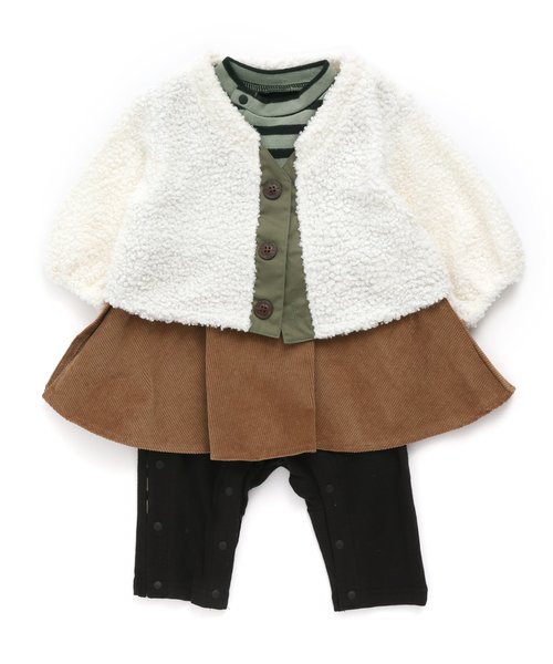 Ampersand（アンパサンド）の「GIRL'S　ボア着せ込み風カバーオール（ロンパース・キッズ・ベージュ/アイボリー・70/80）」の2枚目の写真