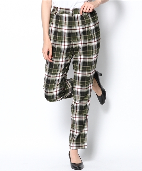 CIAOPANIC（チャオパニック）の「【Ciaopanic】チェックテーパードPT（スラックス・レディース・ネイビー/カーキ・FREE）」の2枚目の写真