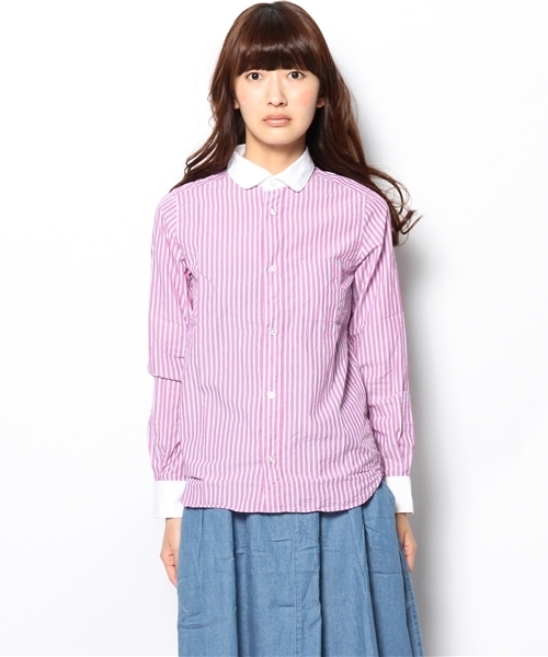 BEAMS BOY(ビームスボーイ)の「○BEAMS BOY / ストライプ ラウンド クレリック シャツ(シャツ/ブラウス・レディース・ピンク/グリーン・0/1)」の3枚目の写真