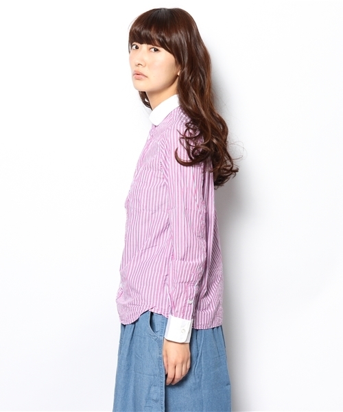 BEAMS BOY(ビームスボーイ)の「○BEAMS BOY / ストライプ ラウンド クレリック シャツ(シャツ/ブラウス・レディース・ピンク/グリーン・0/1)」の4枚目の写真