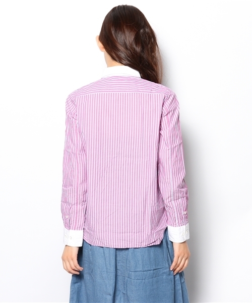 BEAMS BOY(ビームスボーイ)の「○BEAMS BOY / ストライプ ラウンド クレリック シャツ(シャツ/ブラウス・レディース・ピンク/グリーン・0/1)」の5枚目の写真