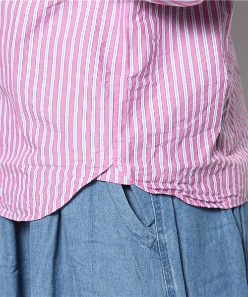 BEAMS BOY(ビームスボーイ)の「○BEAMS BOY / ストライプ ラウンド クレリック シャツ(シャツ/ブラウス・レディース・ピンク/グリーン・0/1)」の8枚目の写真