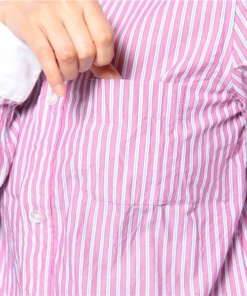 BEAMS BOY(ビームスボーイ)の「○BEAMS BOY / ストライプ ラウンド クレリック シャツ(シャツ/ブラウス・レディース・ピンク/グリーン・0/1)」の9枚目の写真