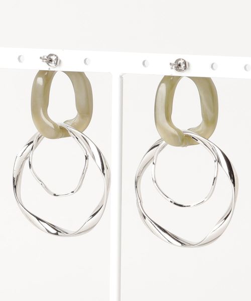 LOWRYS FARM（ローリーズファーム）の「メッキ＊コンビピアス　858570（ピアス（両耳用）・レディース・ベージュ/グリーン/アイボリー・FREE）」の4枚目の写真