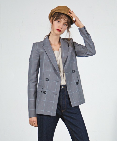 COEL(コエル)の「グレンチェックダブルブレストジャケット(テーラードジャケット)」|グレー