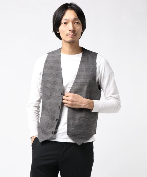 Beno(ビーノ)の「T/R ストレッチ / スタイリッシュ コンパクト ジレ(ベスト・メンズ・ブラック/ネイビー/グレー/グレー系その他2/グレー系その他・L/M/LL)」の1枚目の写真