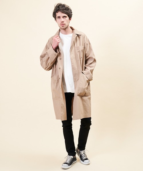 UNIVERSAL OVERALL（ユニバーサルオーバーオール）の「【UNIVERSAL OVERALL】 SUTEN COLLAR COAT / U2013503（ステンカラーコート・メンズ・ブラック/ベージュ/カーキ・SMALL/MEDIUM/LARGE）」の13枚目の写真