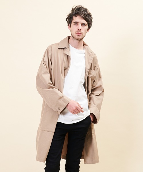 UNIVERSAL OVERALL（ユニバーサルオーバーオール）の「【UNIVERSAL OVERALL】 SUTEN COLLAR COAT / U2013503（ステンカラーコート・メンズ・ブラック/ベージュ/カーキ・SMALL/MEDIUM/LARGE）」の14枚目の写真