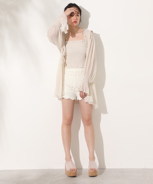 one after another NICE CLAUP（ワンアフターアナザーナイスクラップ）の「かぎ針ニットショートパンツ（その他パンツ・レディース・アイボリー/ブラック/ベージュ・FREE）」の8枚目の写真