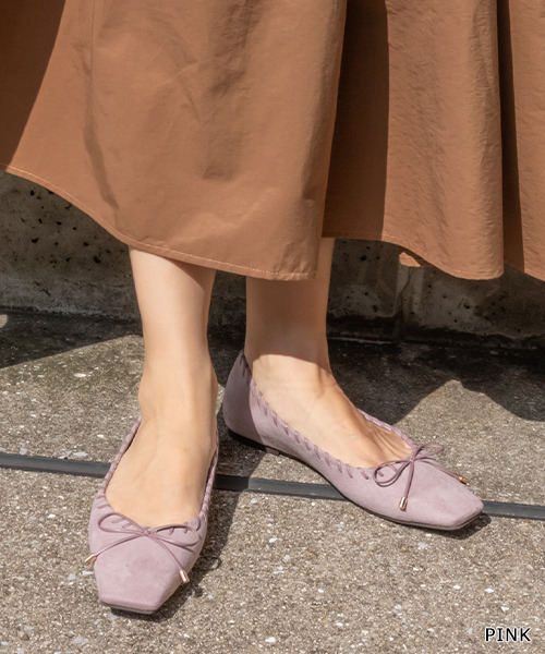 RANDA（ランダ）の「ソフトスクエアトゥリボンフラットパンプス（パンプス・レディース・レオパード/ブラック/ブラウン/ピンク/その他・22.5/23/23.5/24/24.5/25/25.5/22）」の4枚目の写真