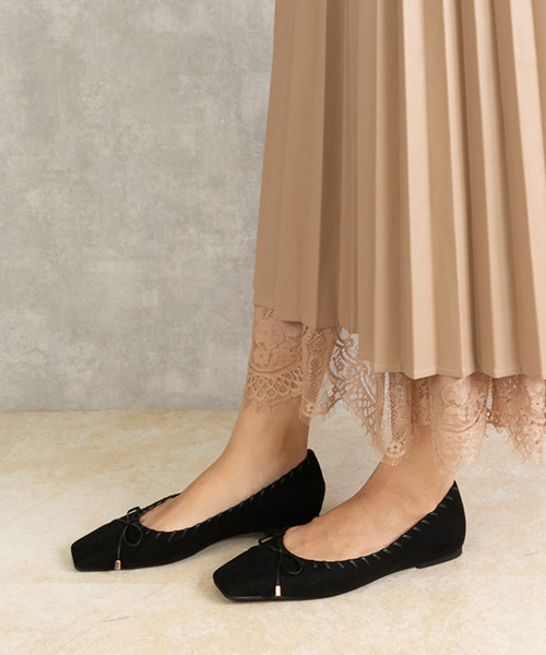 RANDA（ランダ）の「ソフトスクエアトゥリボンフラットパンプス（パンプス・レディース・レオパード/ブラック/ブラウン/ピンク/その他・22.5/23/23.5/24/24.5/25/25.5/22）」の6枚目の写真