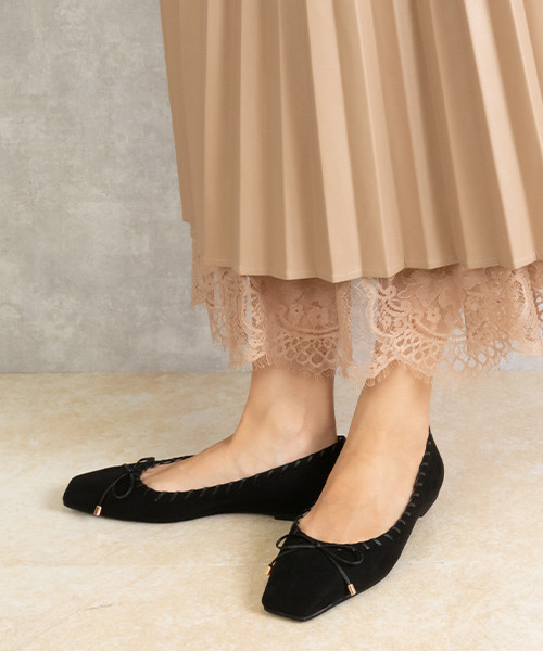 RANDA（ランダ）の「ソフトスクエアトゥリボンフラットパンプス（パンプス・レディース・レオパード/ブラック/ブラウン/ピンク/その他・22.5/23/23.5/24/24.5/25/25.5/22）」の7枚目の写真