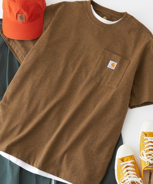 Carhartt（カーハート）の「carhartt/カーハート ロゴ ポケットビッグシルエット半袖Tシャツ Workwear Pocket Short-Sleeve T-Shirts（Tシャツ/カットソー・メンズ・ベージュ/オリーブ/ホワイト/ブルー系その他3/グレー系その他/ブラック/ワイン/ブラウン系その他/ネイビー/ヘザーグレー/ブルー系その他2/ダークブラウン・L/S/XL/M）」の6枚目の写真