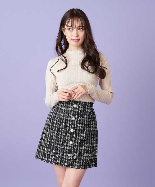 MIIA（ミーア）の「ラメツィードビジュー台形スカート（スカート