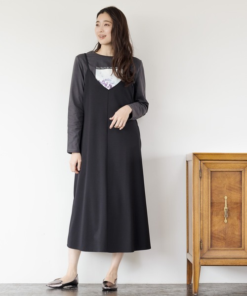 LEPSIM（レプシィム）の「ロングVキャミワンピース　924785（ワンピース・レディース・ブラック/モカ/グレイッシュベージュ・FREE）」の2枚目の写真