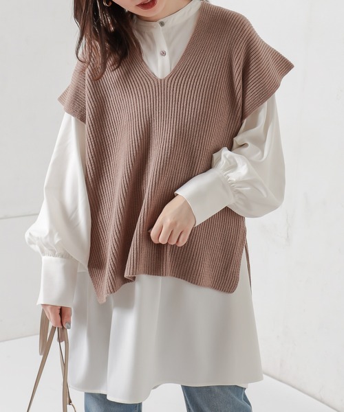 natural couture(ナチュラルクチュール)の「バンドカラーギャザースリーブシャツ(シャツ/ブラウス)」|オフホワイト