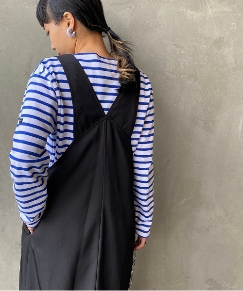 JEANS FACTORY （ジーンズファクトリー）の「[CHIGNONSTAR/シニヨンスター] ステッチワーク ロングジャンパースカート（ジャンパースカート・レディース・ブラック/ベージュ・F）」の7枚目の写真