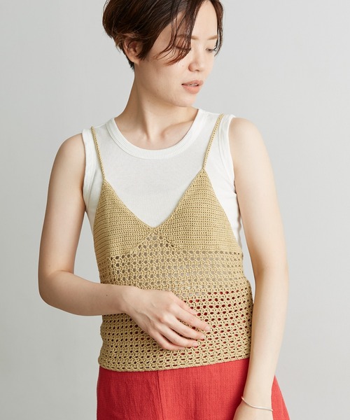 nitca（ニトカ）の「Linen手編みかぎ針ニットキャミ（キャミソール・レディース・ベージュ/パープル/ブラック・FREE）」の2枚目の写真
