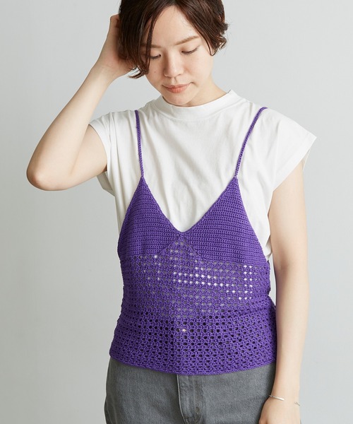 nitca（ニトカ）の「Linen手編みかぎ針ニットキャミ（キャミソール・レディース・ベージュ/パープル/ブラック・FREE）」の3枚目の写真