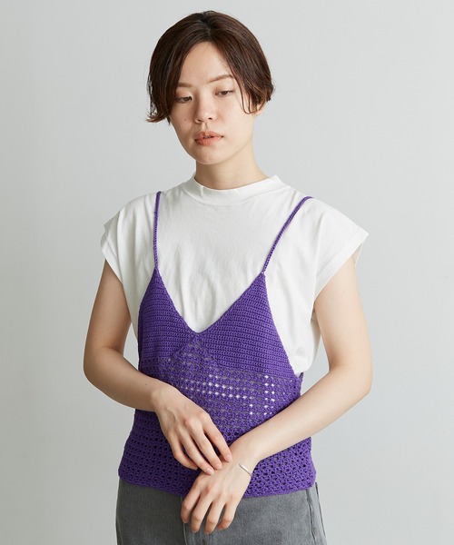 nitca（ニトカ）の「Linen手編みかぎ針ニットキャミ（キャミソール・レディース・ベージュ/パープル/ブラック・FREE）」の4枚目の写真