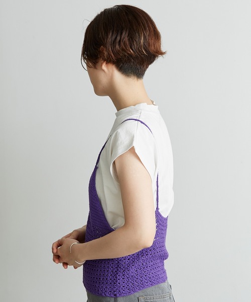 nitca（ニトカ）の「Linen手編みかぎ針ニットキャミ（キャミソール・レディース・ベージュ/パープル/ブラック・FREE）」の6枚目の写真