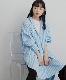 Aunt Marie's（アントマリーズ）の「ストライプバンドカラープルオーバーシャツ（Tシャツ/カットソー・レディース）」