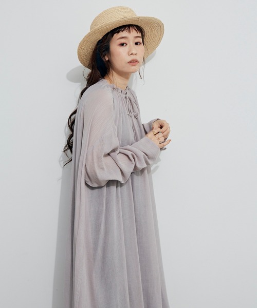 Libra Cue（リブラ キュー）の「シフォン楊柳シアーワンピース（ワンピース・レディース・ホワイト/ブラック/ピンクベージュ・FREE）」の16枚目の写真