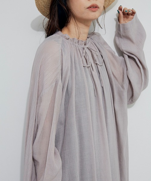 Libra Cue（リブラ キュー）の「シフォン楊柳シアーワンピース（ワンピース・レディース・ホワイト/ブラック/ピンクベージュ・FREE）」の10枚目の写真