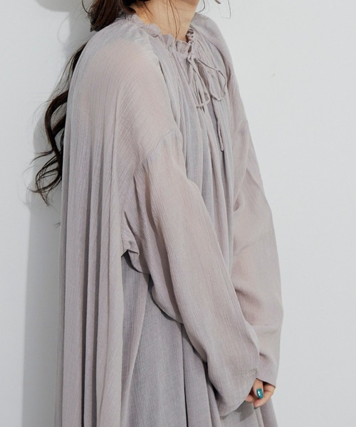 Libra Cue（リブラ キュー）の「シフォン楊柳シアーワンピース（ワンピース・レディース・ホワイト/ブラック/ピンクベージュ・FREE）」の7枚目の写真