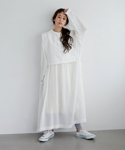 Libra Cue（リブラ キュー）の「シフォン楊柳シアーワンピース（ワンピース・レディース・ホワイト/ブラック/ピンクベージュ・FREE）」の4枚目の写真