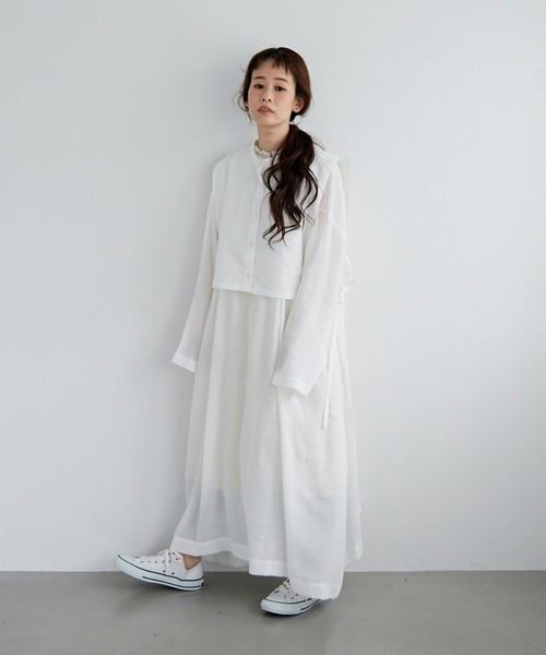 Libra Cue（リブラ キュー）の「シフォン楊柳シアーワンピース（ワンピース・レディース・ホワイト/ブラック/ピンクベージュ・FREE）」の20枚目の写真