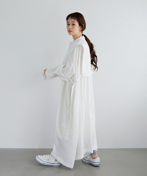 Libra Cue（リブラ キュー）の「シフォン楊柳シアーワンピース（ワンピース・レディース・ホワイト/ブラック/ピンクベージュ・FREE）」の11枚目の写真