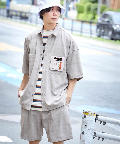 Mark Gonzales（マーク・ゴンザレス）の「Mark Gonzales/マークゴンザレス MONO-MART別注 オーバーサイズ ピスネームCPO半袖シャツ レギュラカラーシャツ（シャツ/ブラウス・メンズ・チャコールグレー/ベージュ/ネイビー/グレー/カーキ/インディゴブルー/ブルー/グリーン/アイボリー/モカ/グレー系その他・S/M/L）」の4枚目の写真