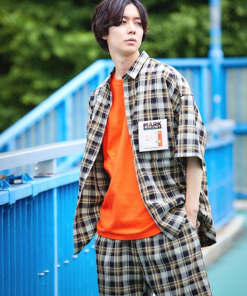 Mark Gonzales（マーク・ゴンザレス）の「Mark Gonzales/マークゴンザレス MONO-MART別注 オーバーサイズ ピスネームCPO半袖シャツ レギュラカラーシャツ（シャツ/ブラウス・メンズ・チャコールグレー/ベージュ/ネイビー/グレー/カーキ/インディゴブルー/ブルー/グリーン/アイボリー/モカ/グレー系その他・S/M/L）」の9枚目の写真