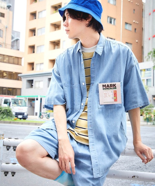 Mark Gonzales（マーク・ゴンザレス）の「Mark Gonzales/マークゴンザレス MONO-MART別注 オーバーサイズ ピスネームCPO半袖シャツ レギュラカラーシャツ（シャツ/ブラウス・メンズ・チャコールグレー/ベージュ/ネイビー/グレー/カーキ/インディゴブルー/ブルー/グリーン/アイボリー/モカ/グレー系その他・S/M/L）」の11枚目の写真