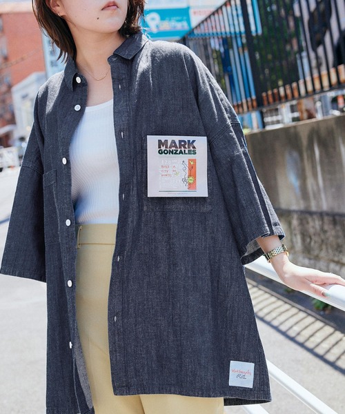 Mark Gonzales（マーク・ゴンザレス）の「Mark Gonzales/マークゴンザレス MONO-MART別注 オーバーサイズ ピスネームCPO半袖シャツ レギュラカラーシャツ（シャツ/ブラウス・メンズ・チャコールグレー/ベージュ/ネイビー/グレー/カーキ/インディゴブルー/ブルー/グリーン/アイボリー/モカ/グレー系その他・S/M/L）」の15枚目の写真