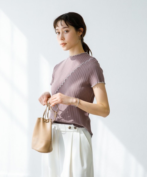 koe（コエ）の「アウトメローリブ半袖プルオーバー＊（Tシャツ/カットソー・レディース・サックスブルー/ベージュ/ブラック/カーキ/ピンク/ホワイト・FREE）」の4枚目の写真