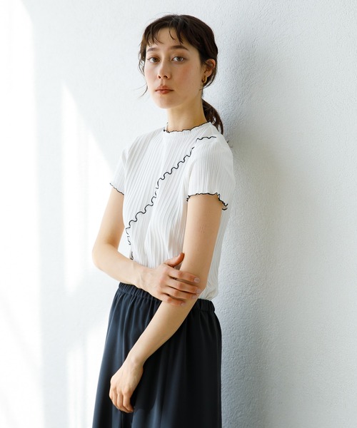 koe（コエ）の「アウトメローリブ半袖プルオーバー＊（Tシャツ/カットソー・レディース・サックスブルー/ベージュ/ブラック/カーキ/ピンク/ホワイト・FREE）」の2枚目の写真