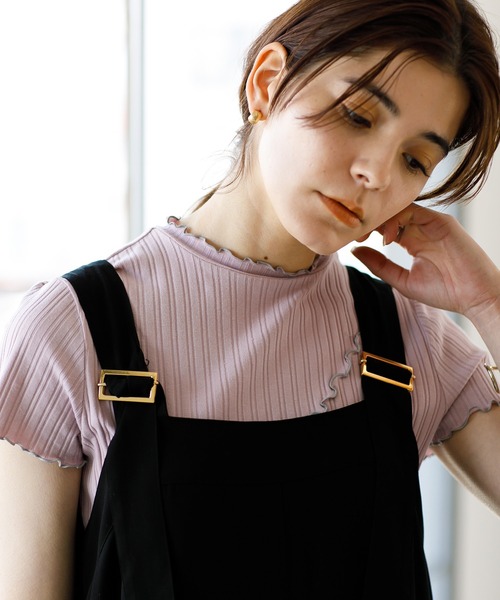 koe（コエ）の「アウトメローリブ半袖プルオーバー＊（Tシャツ/カットソー・レディース・サックスブルー/ベージュ/ブラック/カーキ/ピンク/ホワイト・FREE）」の6枚目の写真