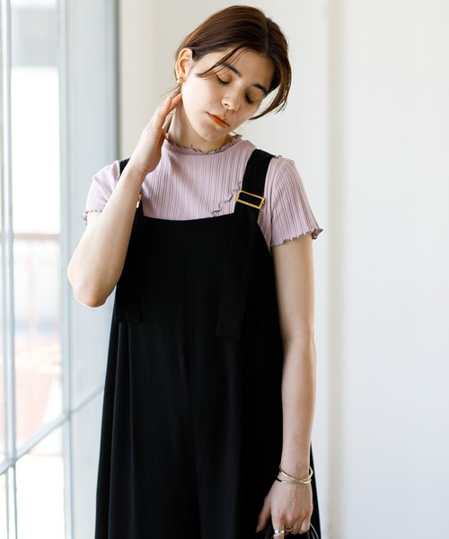 koe（コエ）の「アウトメローリブ半袖プルオーバー＊（Tシャツ/カットソー・レディース・サックスブルー/ベージュ/ブラック/カーキ/ピンク/ホワイト・FREE）」の7枚目の写真