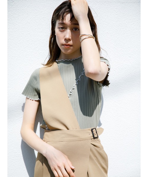 koe（コエ）の「アウトメローリブ半袖プルオーバー＊（Tシャツ/カットソー・レディース・サックスブルー/ベージュ/ブラック/カーキ/ピンク/ホワイト・FREE）」の8枚目の写真