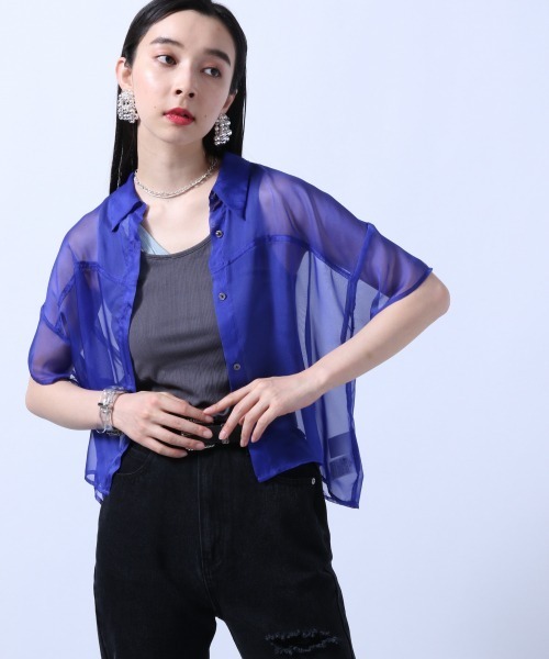 HARE（ハレ）の「ショートシアーシャツ(HARE)（シャツ/ブラウス・レディース・ブラック/ブルー/イエロー・FREE）」の17枚目の写真