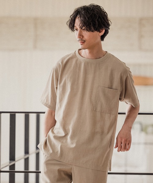 GLOBAL WORK(グローバルワーク)の「爽快リネンミックスT/935474(Tシャツ/カットソー・メンズ・チャコールグレー/ベージュ/カーキ・SMALL/MEDIUM/LARGE)」の1枚目の写真