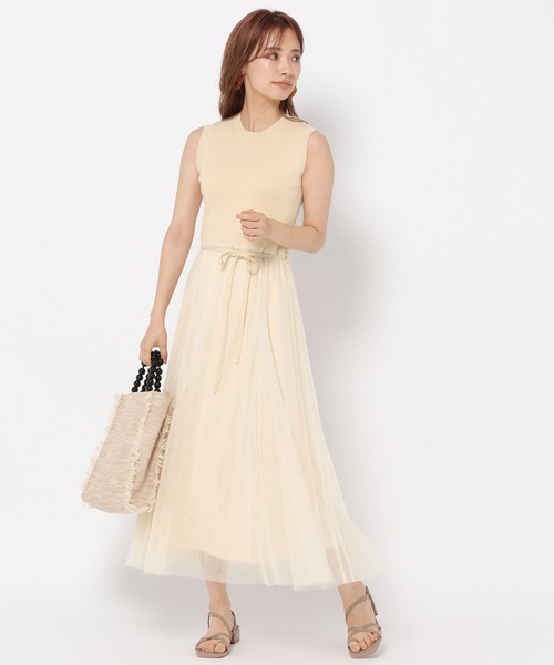 mysty woman(ミスティウーマン)の「ニットチュールドッキングワンピース 949389(ワンピース・レディース・アイボリー/ブラック/モカ・FREE)」の15枚目の写真